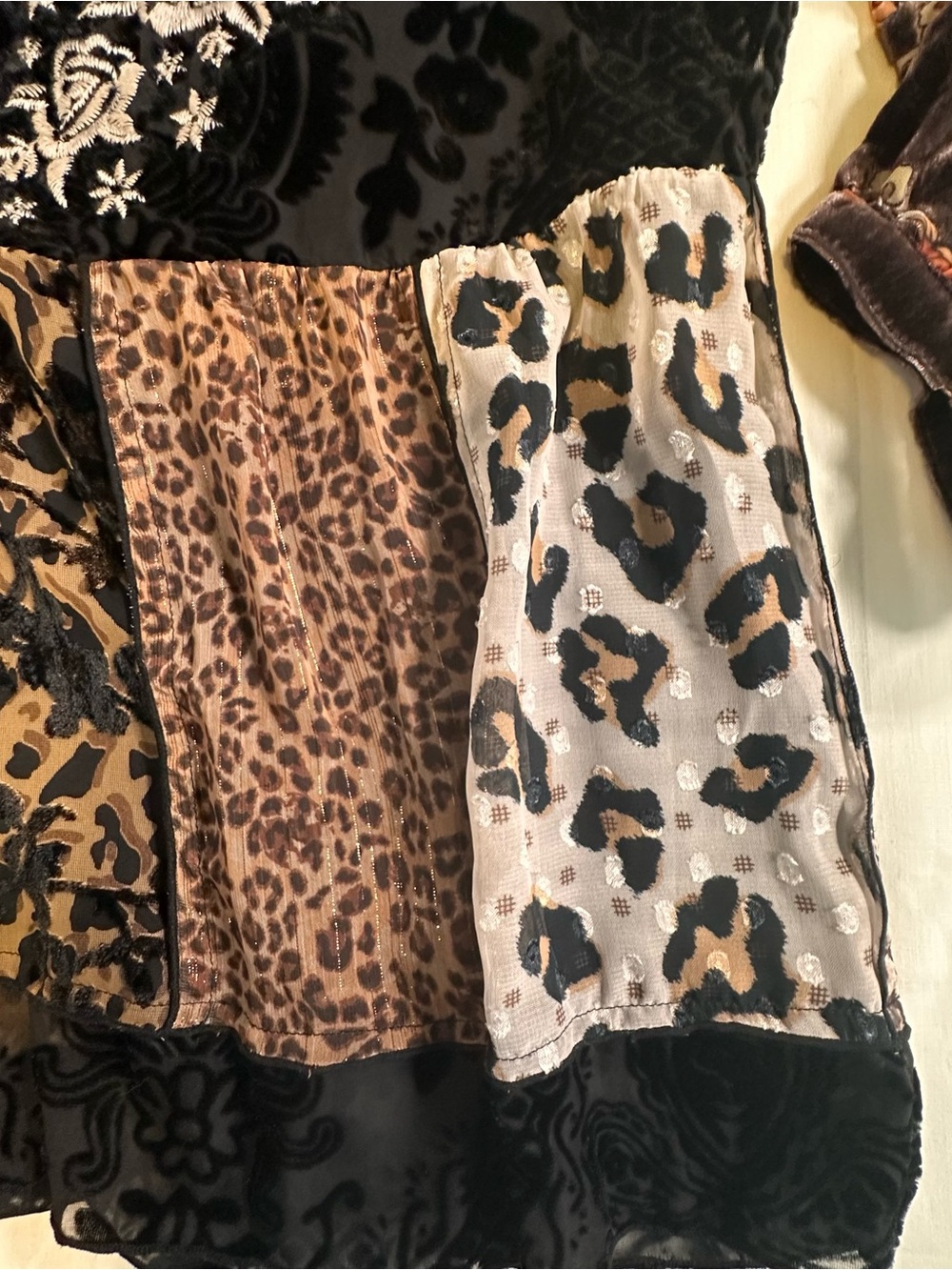 John Mark Velvet Embroidered Patchwork Tunic animal print BoHo country cottage - Picture 6 of 14